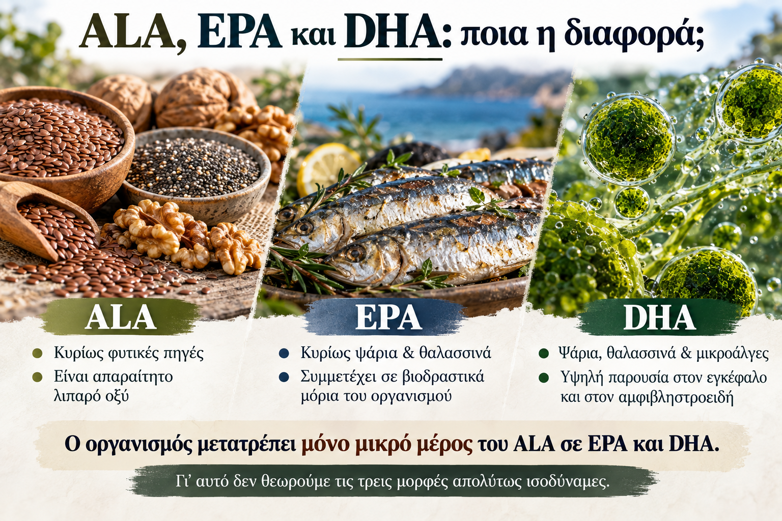 EPA DHA και ALA οι βασικοί τύποι ωμέγα-3 λιπαρών οξέων