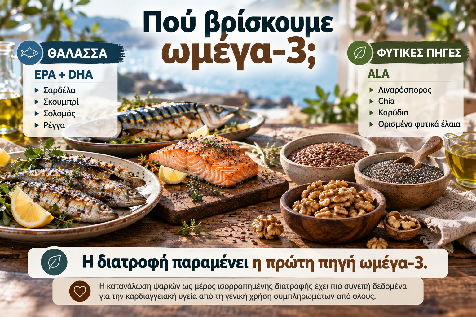 Τροφές πλούσιες σε ωμέγα-3 λιπαρά οξέα EPA DHA και ALA